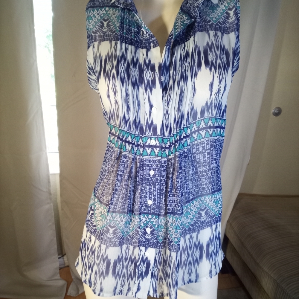 Christina Blue and White Blouse Elegant Top